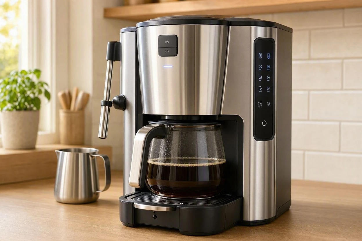 Built-in coffee system set into kitchen cabinetry